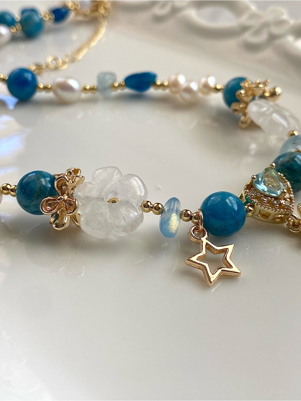 GP71-Handcrafted Apatite And freshwater Pearl Necklace - Picture 4 of 9